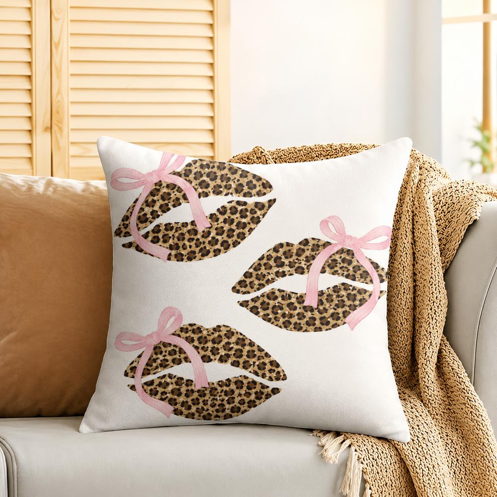 Pink Lucky Number Leopard Cushion Cover Silky Short Plush Invisible Zipper Dustproof Sofa Pillow Case For Home Decor