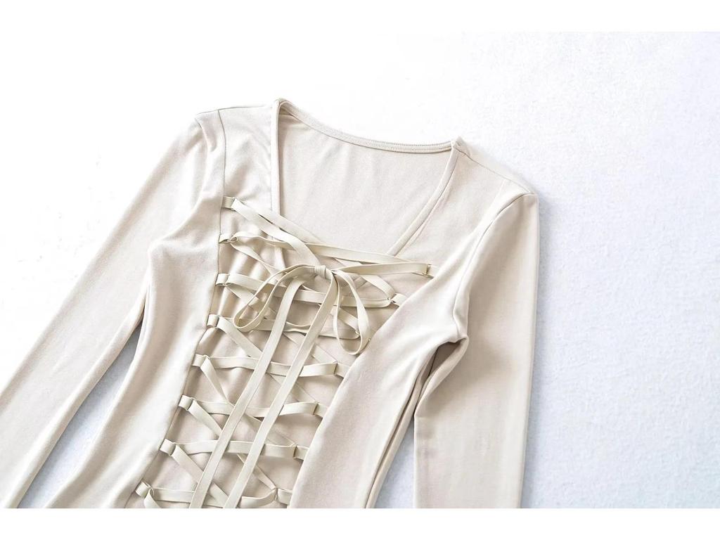 2025 Stylish Crisscross Tie-Up Long Sleeve Slim Fit Shirt for Women