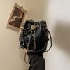 Rhombus Drawstring Through Leather Gold Chain Mini Bucket Bag