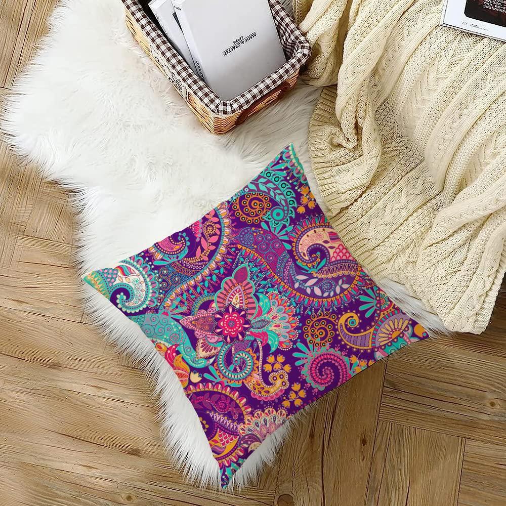 1Pc Colorful Boho Paisley Cushion Cover, Bohemian Floral Throw Pillow Case For Home Sofa Bedroom Decor