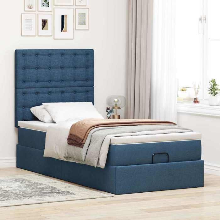 Maison Exclusive - Lit ottoman avec matelas bleu 90x200 cm tissu