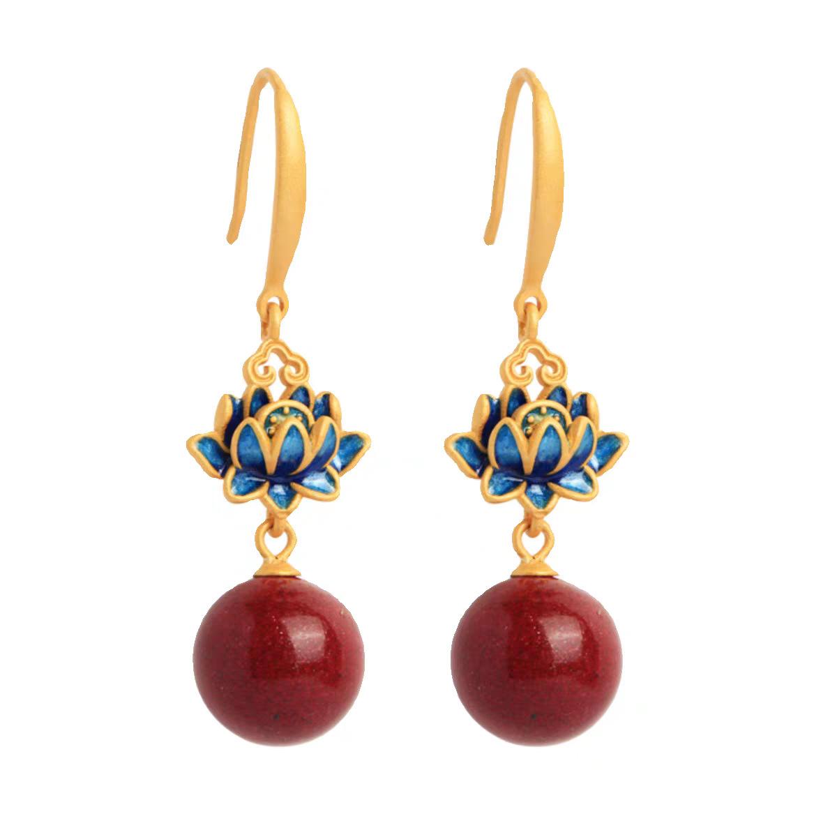 

Sandalwood Red Lotus Earrings Chinese Style Earrings Elegant Design Retro Vintage Qipao Accessories Women Personalized Jewelry червоний