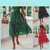Robe Maxi de Plage Bohème Élégante pour Femme à Pois avec Volants et Décolleté Carré