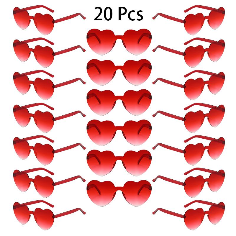 20 Pcs Heart Shape Sunglasses Women Fashion Rimless Gradient Multicolor Rave Sun Glasses Trendy Cute Beach Vacation Decor Shades