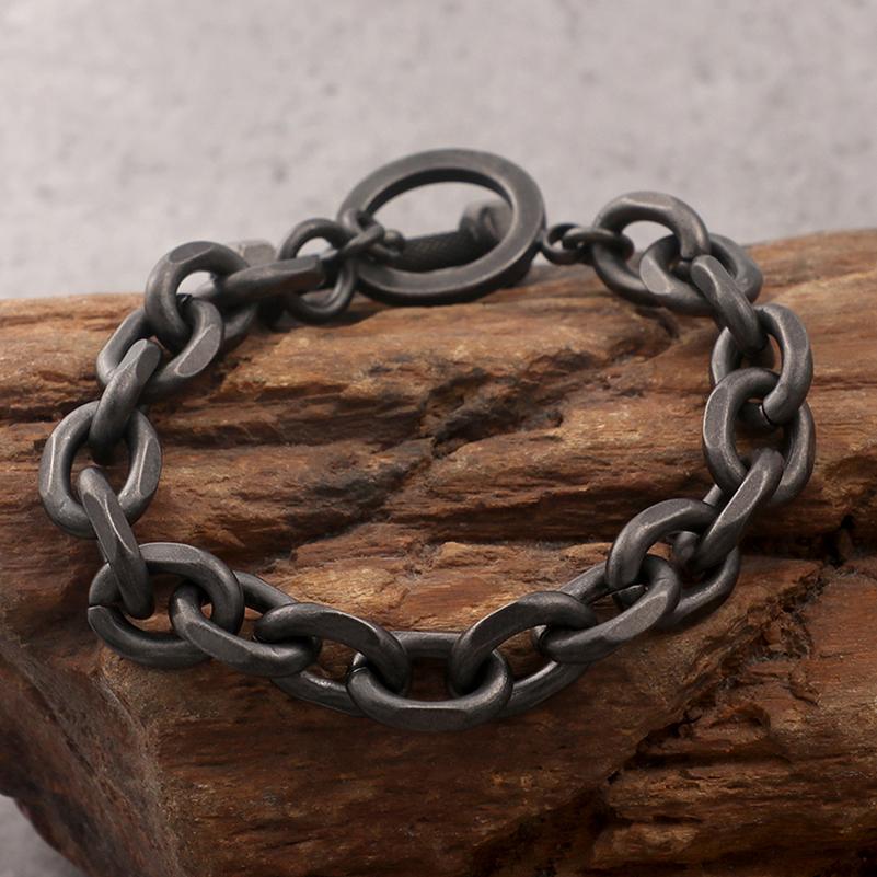 Vintage Men's Black Stainless Steel Link Chain Bracelets for Man 7.5" Barbell Shape Friendship Male Bracelets & Bangles Jewelry