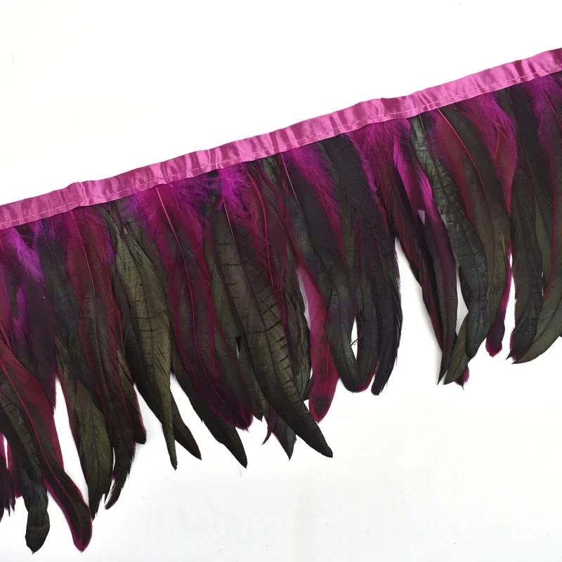 2Meters Rooster Feathers on Tape Trim Tassel Fringe Ribbon White Black Cock Pheasant Chicken Feather Costume Clothing Decoration