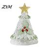 Clear Glass Tree with Gold Star Handmade Christmas Lighted Figurine, Mini Luminous Xmas Miniature Crystal Ornament Night Light, Art Tabletop