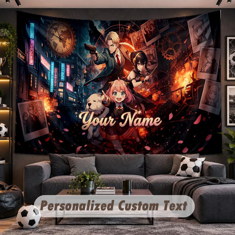 Wall Hanging Tapestry Custom NameSpy × Family Pattern Personalized Printed Fabric Wall Decor