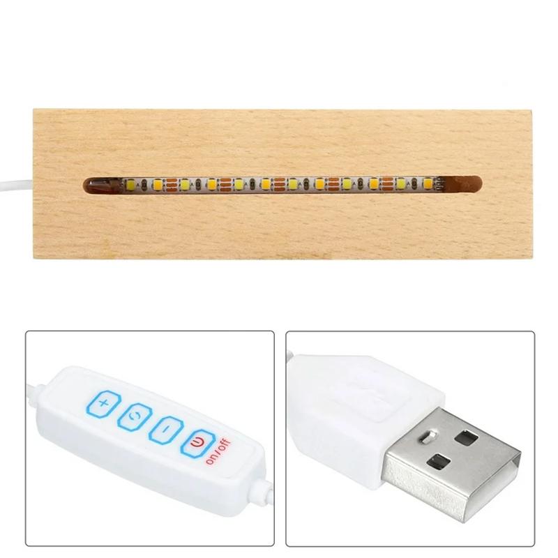 15cm Dimmable Tricolor Wooden Base with LED Lights, Acrylic Plexiglass Epoxy Resin Display Stand, USB Powered for 3D Night Light
