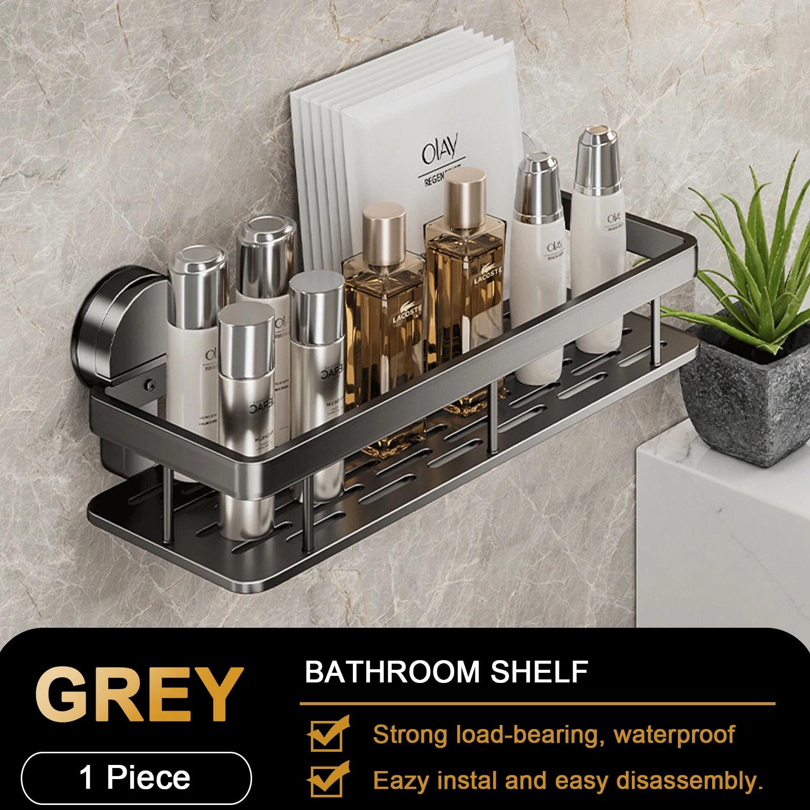 

Suction Cup Bathroom Shelf No Drill Wall Mounted Shampoo Bottle Shower Rack Toilet Storage Rack Aluminum Bathroom Kitchen