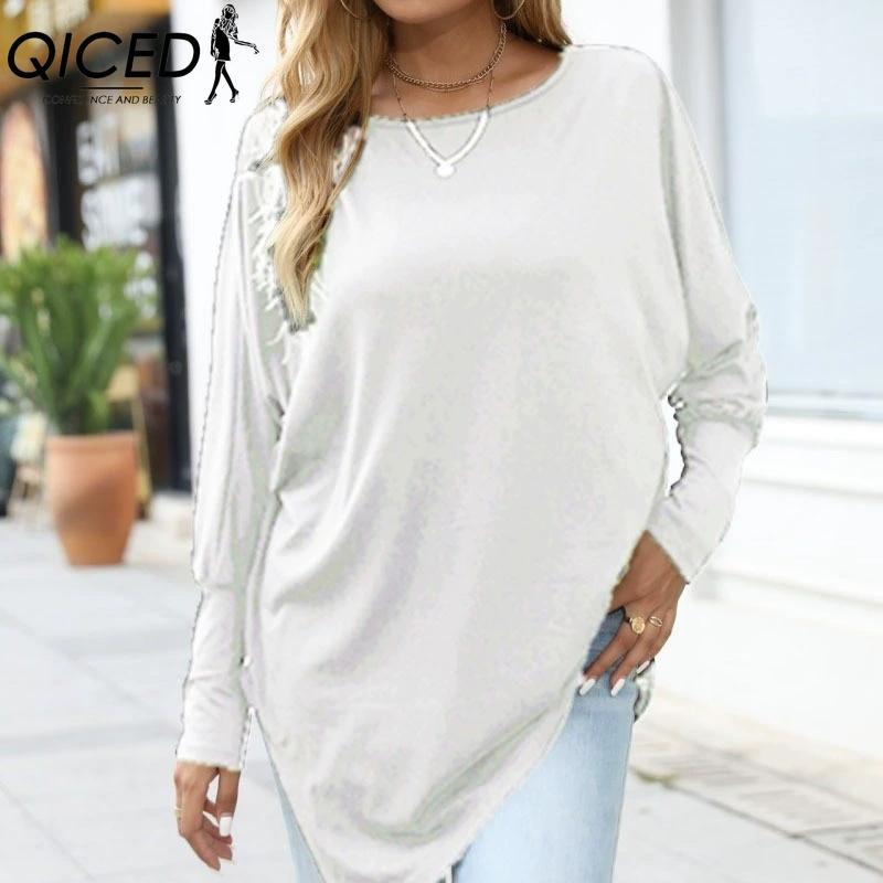 

QICED Женские модные повседневные однотонные блузки и рубашки с длинным рукавом и V-образным вырезом S белый