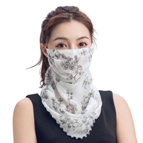 Rose Flower Women Summer Chiffon Anti-UV Thin Veil Scarf Neck Face Cover Shawl