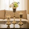 Golden Wedding Flower Vase Decorative Dried Flower Pot Creative Metal Trumpet Vases  Photo Props