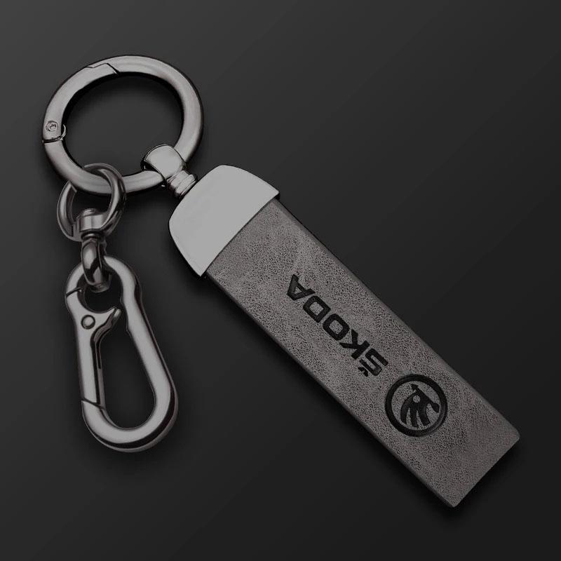 High Grade Leather Keychain Car Logo Keyring Accessories For Skoda Octavia Superb Rapid Kodiaq Karoq Fabia Kamiq Citigo VisionS knzh54