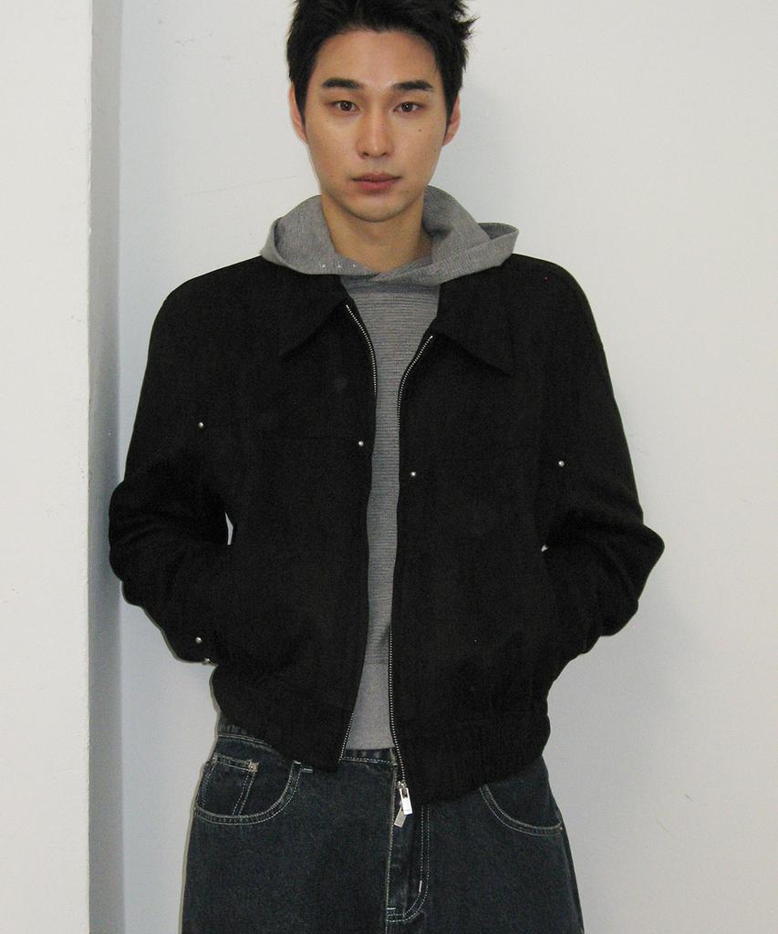 Placestudioman Vintage Washed Oversized Minimal Suede Blouson Jacket [Black]
