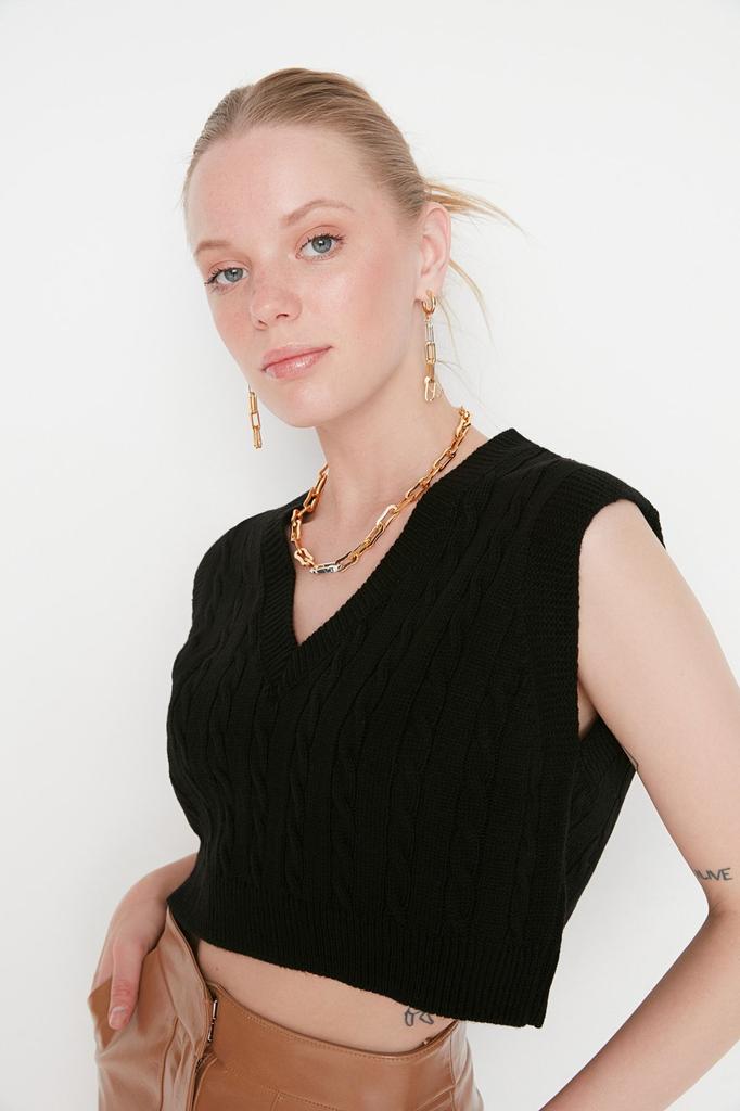 Women's Fashion Stylish Sweater Stone Crop V-Neck Knitwear Sweater