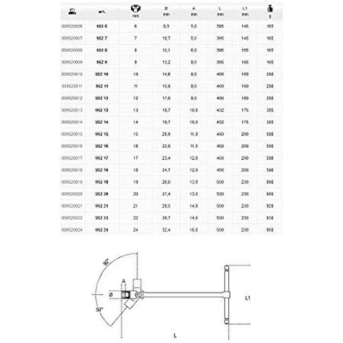 Clé en T avec douille hexagonale pivotante - BETA - 952 15-LL - 15 mm