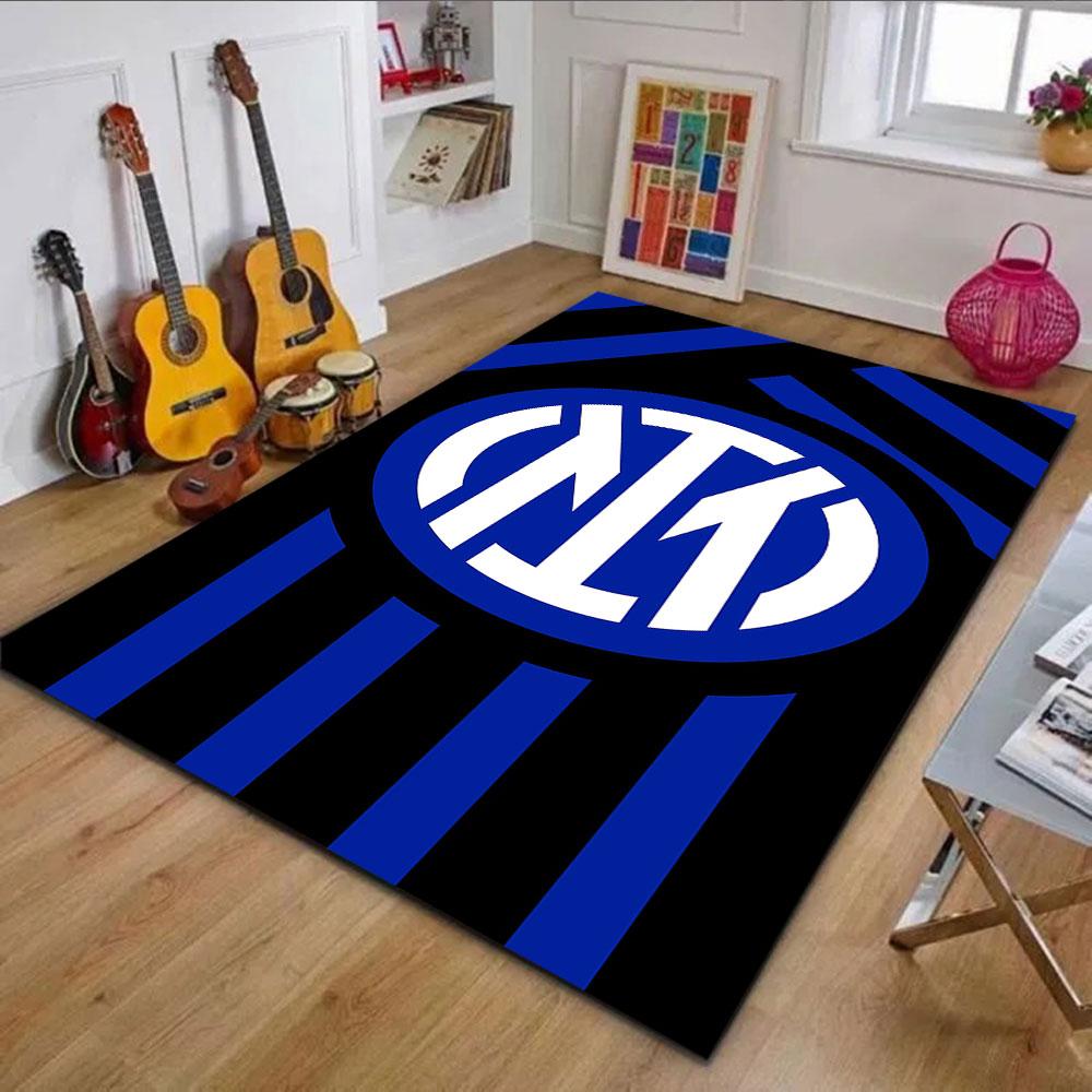 Blue Stripes with Team Logo Patterned Carpet, Non Slip Mat Suitable for Living Room and Bedroom Sofas