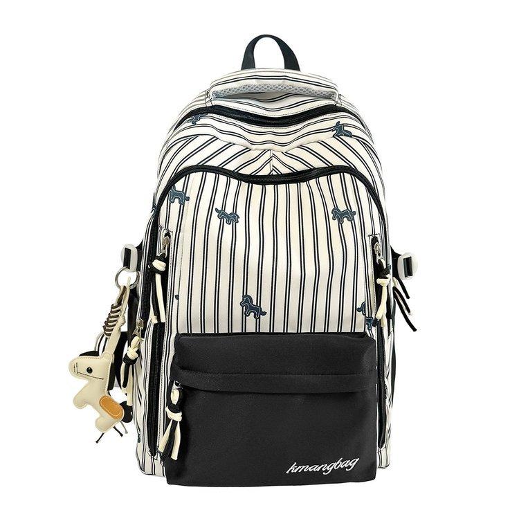 Striped Backpack with Horse Pattern and Front Pocket for School and Daily Use