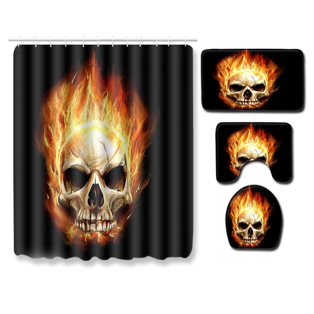 Thriller Skull Shower Curtain Floor Mat Combination Four-Piece Set Bathroom Toilet Carpet Mat Foot Mat