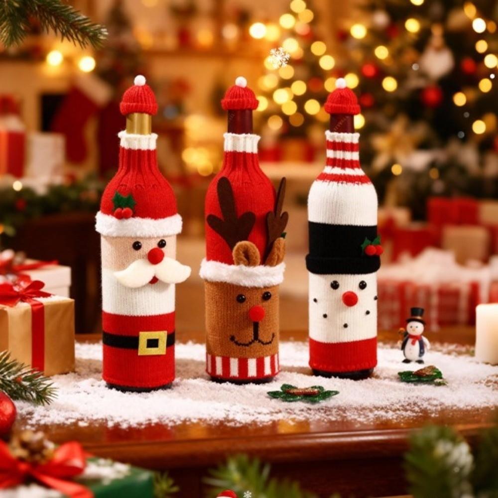 with Mini Santa Hat Wine Bottle Cover Knitted Holiday Decoration Holiday Atmosphere