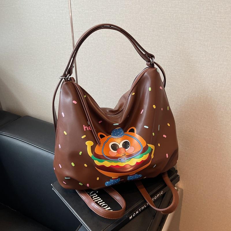 

Милий рюкзак жіноча сумка мода 2024 новий трендовий мультяшний бургер сумка-тоут повсякденний рюкзак великої місткості кавовий