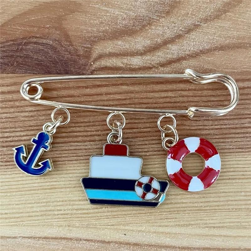 Vintage Nautical Themed Brooch - Anchor, Ship & Lifebuoy Charm Pin for Daily Wear, Great Gift for Sea & Maritime Lovers