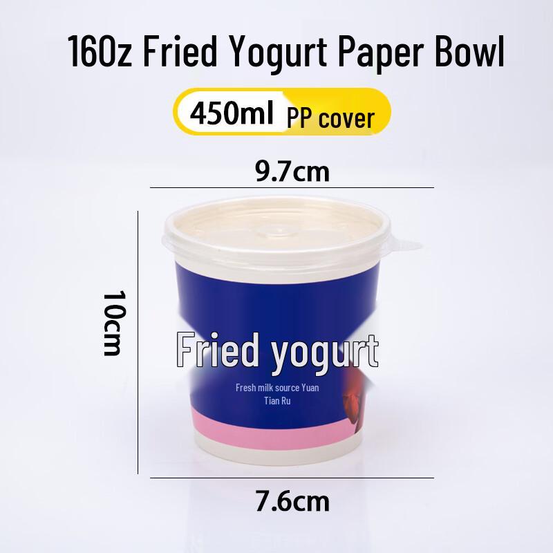 Handon 16oz Disposable Fried Yogurt Paper Bowls with Lids