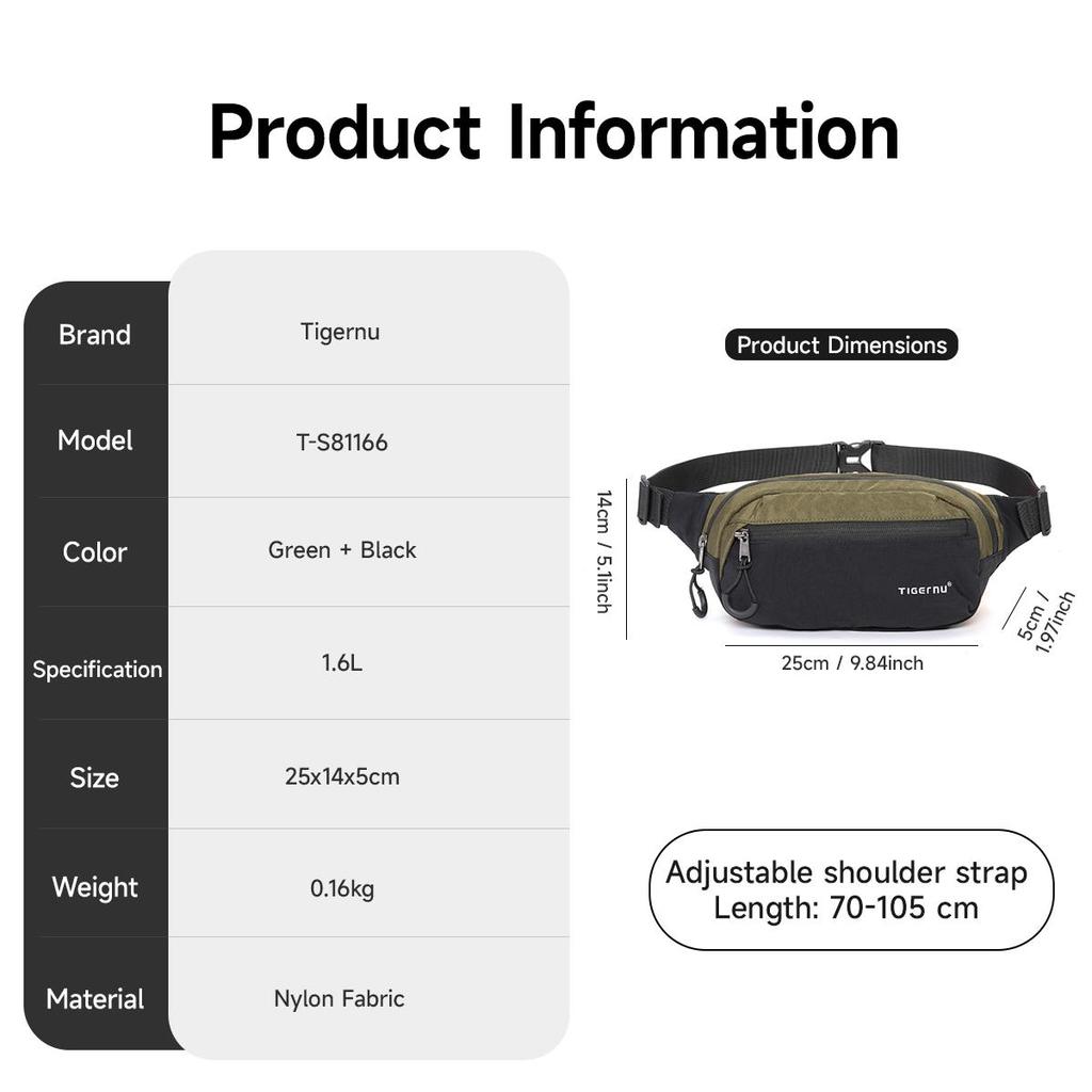 Tigernu Bolsa de Cintura Pochetes Para Homens Bolsas de Peito Bolsa de Cinto Masculina Casual Saco de Quadril Leve Bolsa de Ombro Para Homens Bolsa Transversal