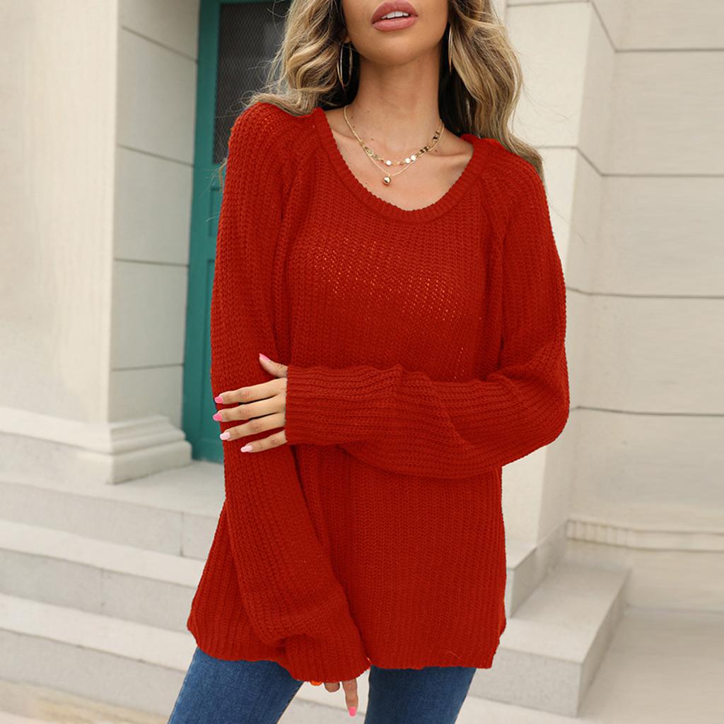 Women's Sexy Solid Color Off Shoulder Sweater Long  Sleeve Loose Pullover Knit Sweater