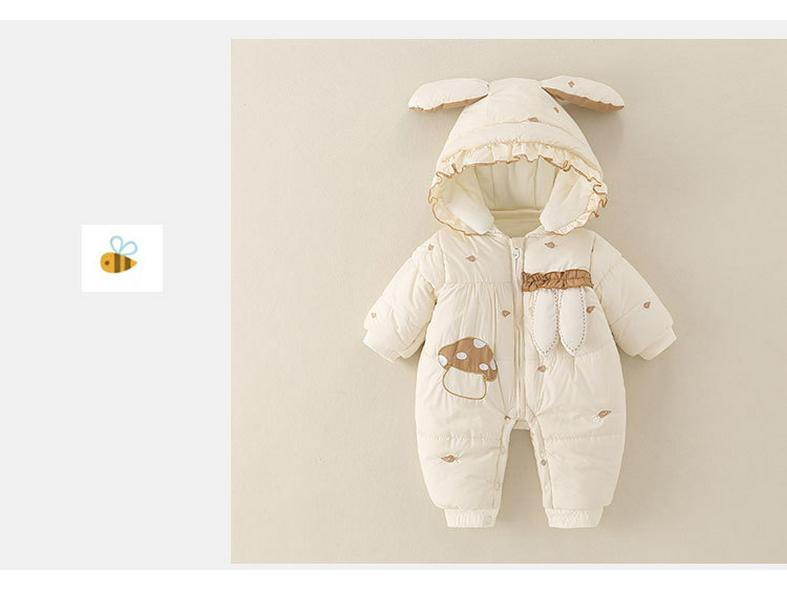 Thickened Fleece-Lined Winter Jumpsuit for Newborn Baby Girls - Cute Hooded Outfit for Outings