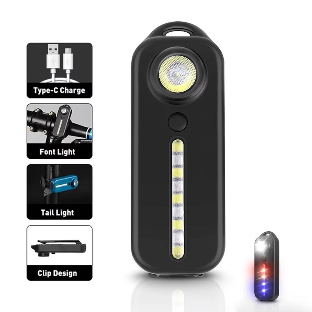 Keychain Mini Led Flashlight Bike Bicycle Light Usb Recharge 5v Dc Tail light Flash Warning Multi-functional Clip Portable Pocke