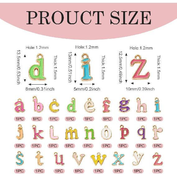 Craftdady 52 Pc Enamel Letter A-Z Charms: Colorful Initial Alphabet Pendants for DIY Jewelry Making
