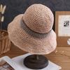 Bucket hat flower versatile summer hat women beach outing shading sun protection straw hat woven material