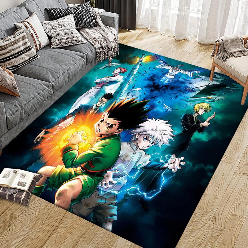 Hunter × Hunter Flannel Pattern Square Carpet,Area Rug,Carpet Rug for Living Room Bedroom Sofa Playroom Decor,Non-slip Floor Mat