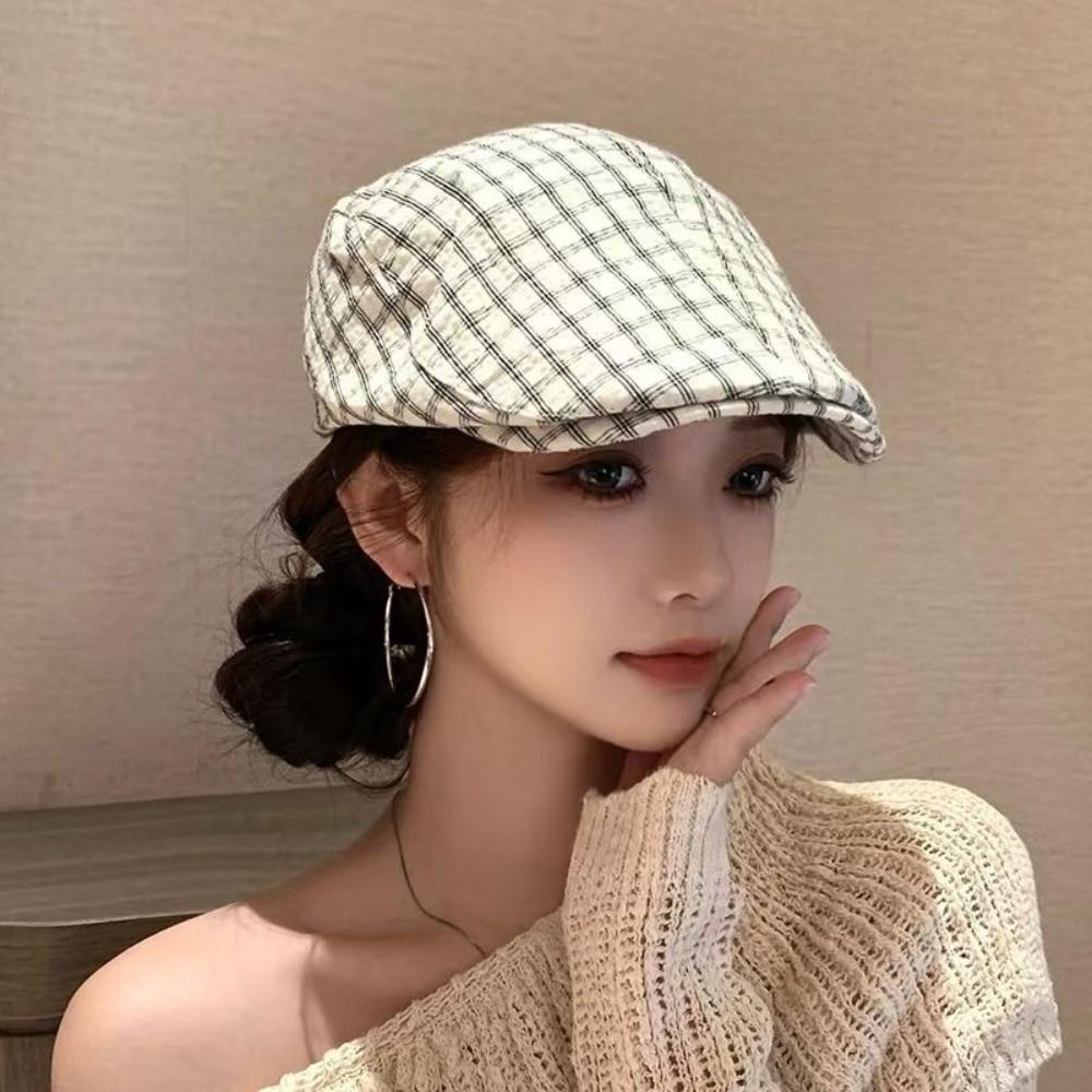 Forward Cap Plaid Berets Y2k Painter Hat Fashion Newsboy Caps Student