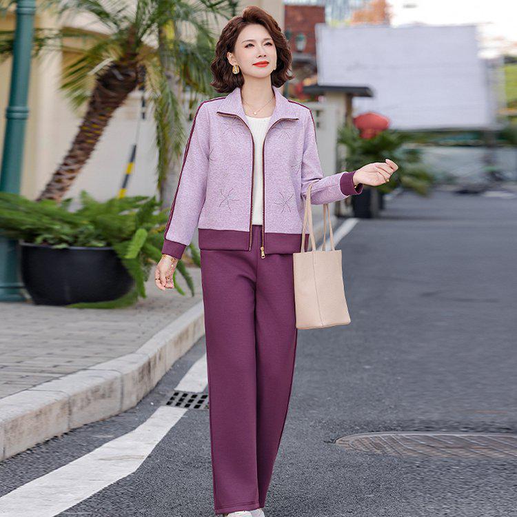 Spring Casual Jacket & Pants Set - Stylish Plus-Size Sportswear for Middle-Aged & Elderly Women