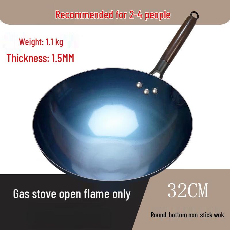ZISIZ 32cm Non-Stick Pre-Seasoned Iron Wok