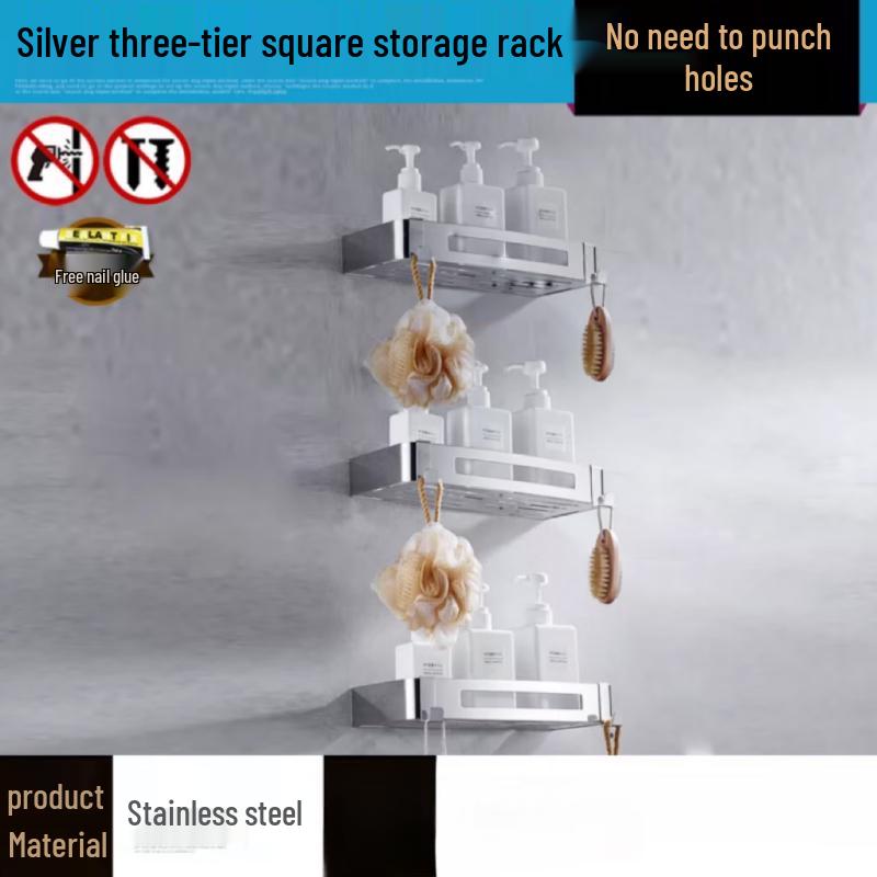 Yuzhu Drill-Free Wall-Mounted 3-Tier Bathroom Storage Shelf