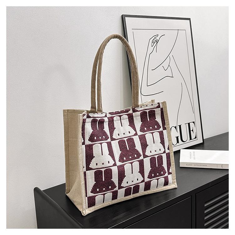 2025 New Large-capacity Bag Women's Fashion Cute Rabbit Cotton and Linen Handheld Shoulder Bag To Work Commuter Tote Bag