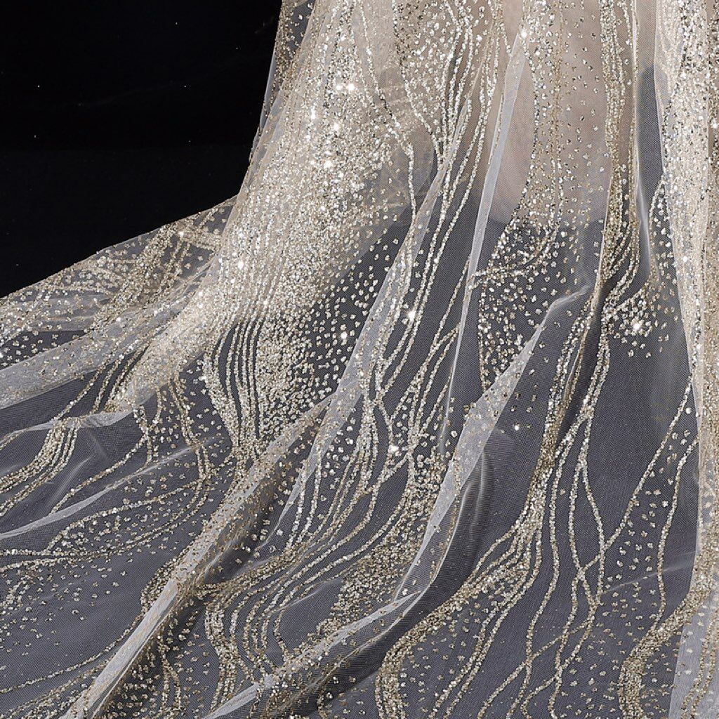 2 Yard Sequin Texture Mesh Fabric Shiny DIY Glitter Net Yarn Wear-Resistant Lace Sparkle Tulle Fabric Dance Tutu Party Decor