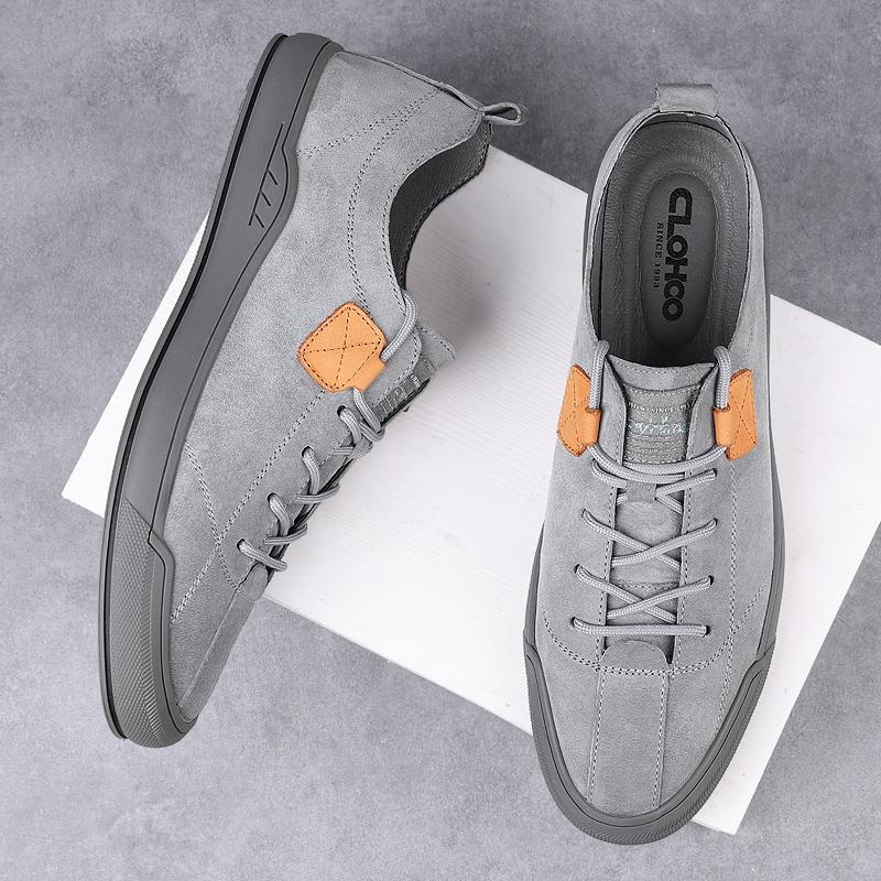 Fashion New Soft-Soled Mens Vulcanized Shoes Suede Leather Men Sneakers Fashion Lace-up Solid Shoes Rubber Flats Spring Man Casual Shoes