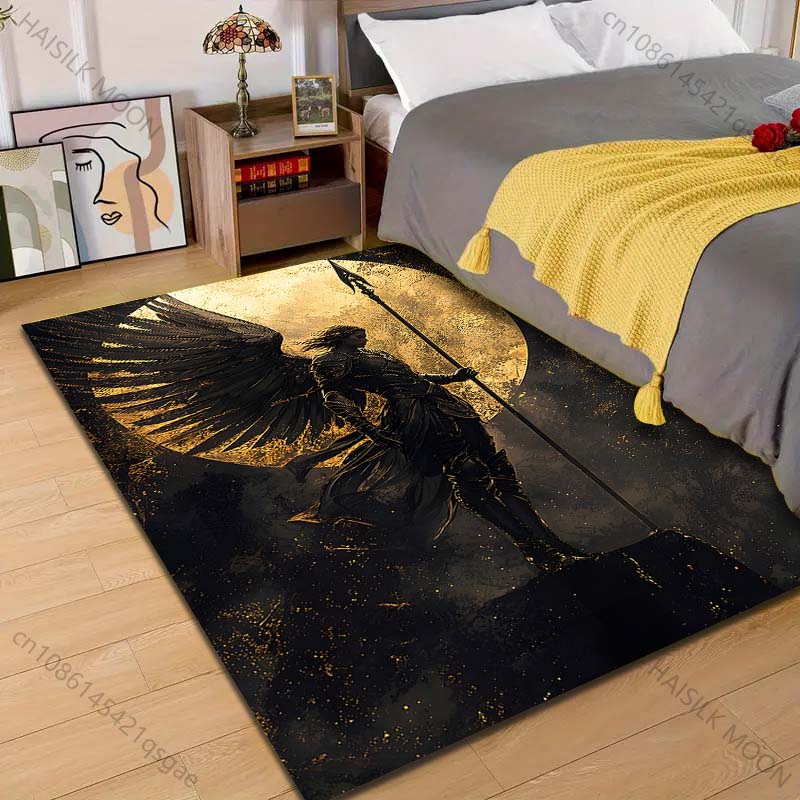 

1PC Warrior with black wings, moon Print Carpet Rug for Living Room Bedroom Sofa Doormat Home Decor Non-slip Floor Mat 40x60cm