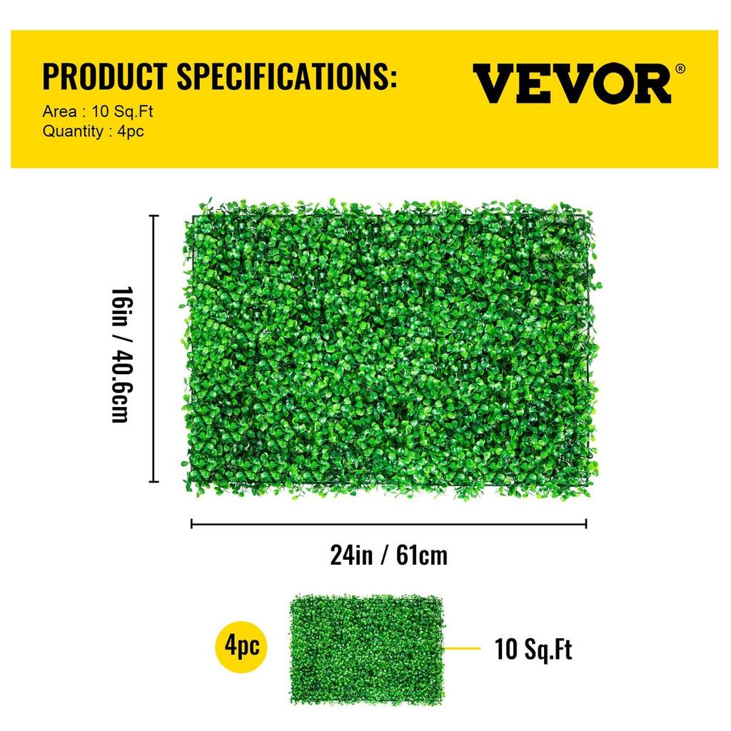 Artificial Boxwood Panel UV 4pcs Boxwood Hedge Wall Panels Artificial Grass Backdrop Wall 24X16" 4 cm Green Grass Wall Fake Hedge for Decor Privacy
