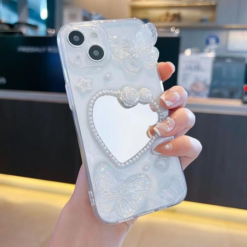 ins wind glue butterfly love mirror is suitable for Apple 11/13 mobile phone case iphone12 transparent fine hole fashion