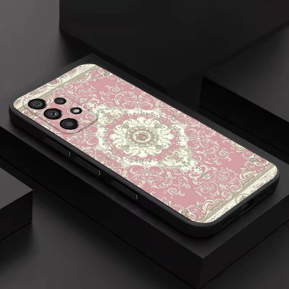 Persian Carpet Floral Pattern For Samsung S 26,25,24,23,22,30,21,10,9,Ultra,Plus,Lite,FE,4,5G Black Soft Case Phone Case