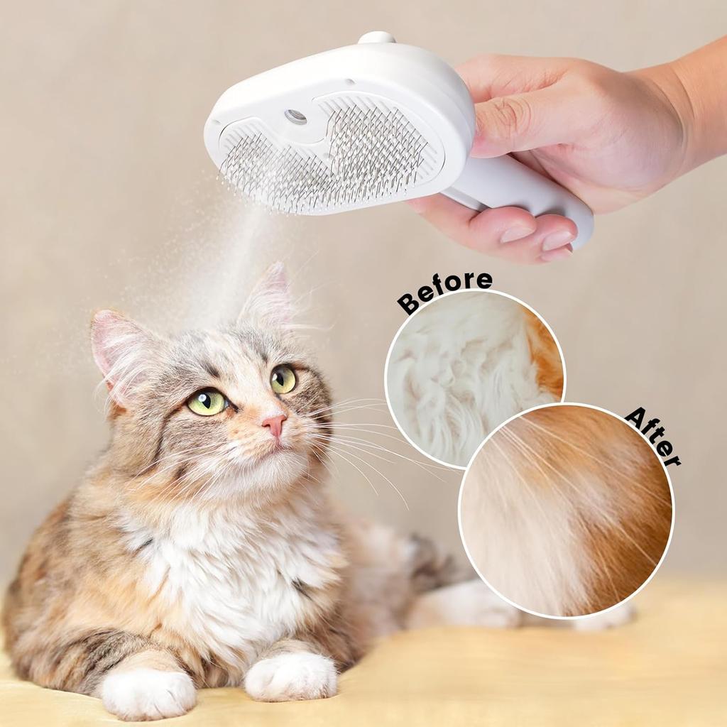 Steam Cat Brush with Release Button and Water Tank, Anti-static Rechargeable