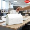 2D Flat, 1pc Tissue Box, Printed On Both Sides, Tissue Box with Checkered Lid White Wave Texture Design, Durable Fabric Multi Functional Decorative St