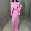 Spring and Autumn New European, American Amazon Cross-border Long-sleeved Suit Waist Top Half-length Skirt Set