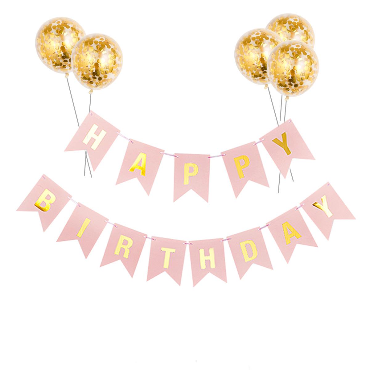 

1 комплект украшений на день рождения, с днем рождения, золотой фольгированный флажок, набор воздушных шаров с пайетками, подарок на Рождество, День благодарения Other розовый